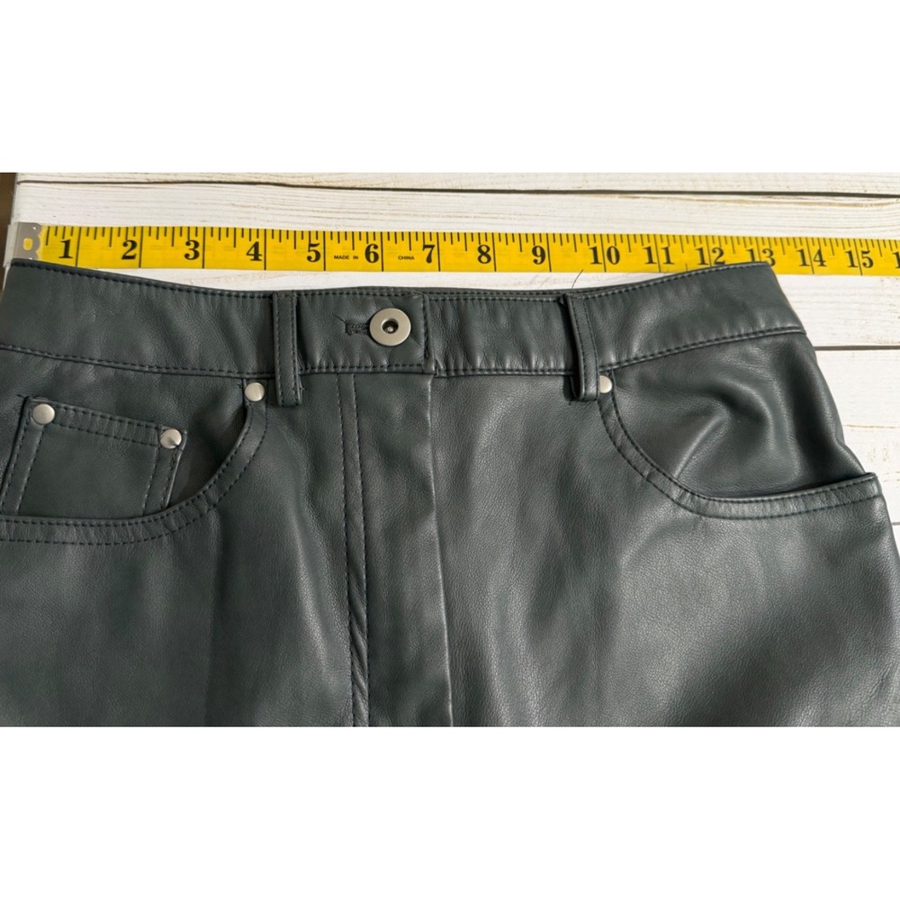 7 For All Mankind High Waist Faux Leather Pants Fly Zip Green Woman's XS - Picture 3 of 8